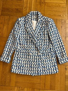 Alice and Olivia Tweed Pearl-Embellished Blazer